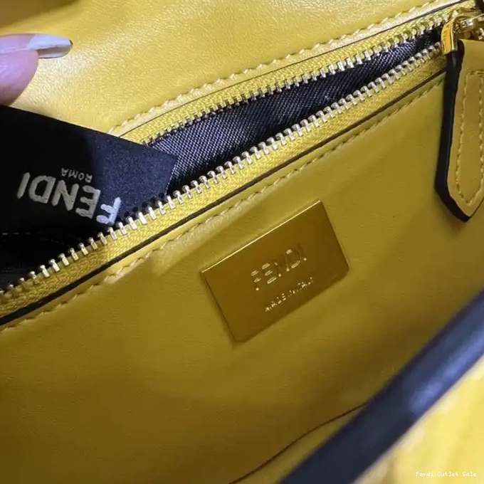 Cheap Fendi Yellow Motif Nappa Chain Bag Leather Baguette Midi In FF 0323